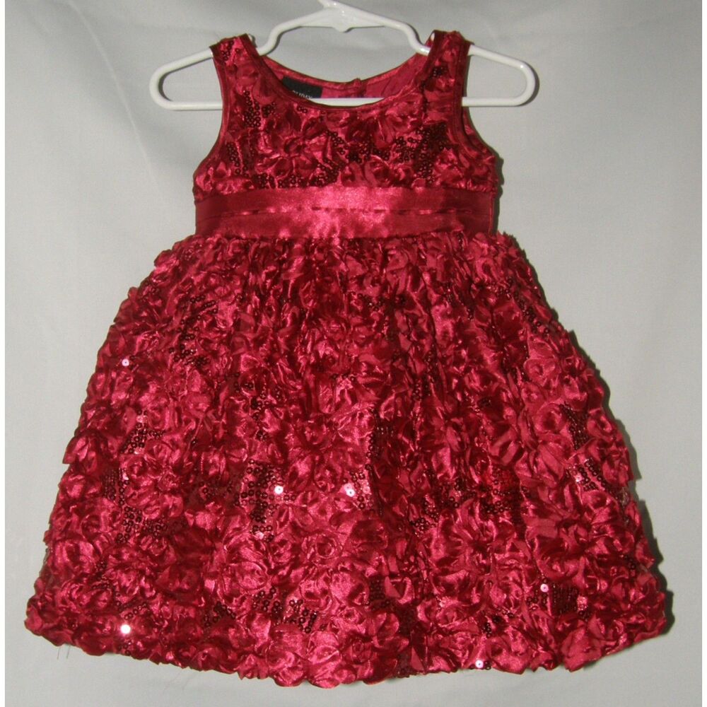 Textured Sequined Baby Girls Sz 12 Months Red Sleeveless Christmas Holiday Dress